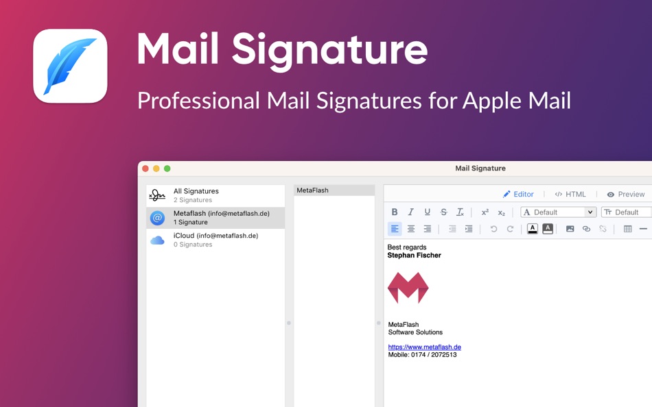 #1. Mail Signature for Mail App (macOS) 由: Stephan Fischer