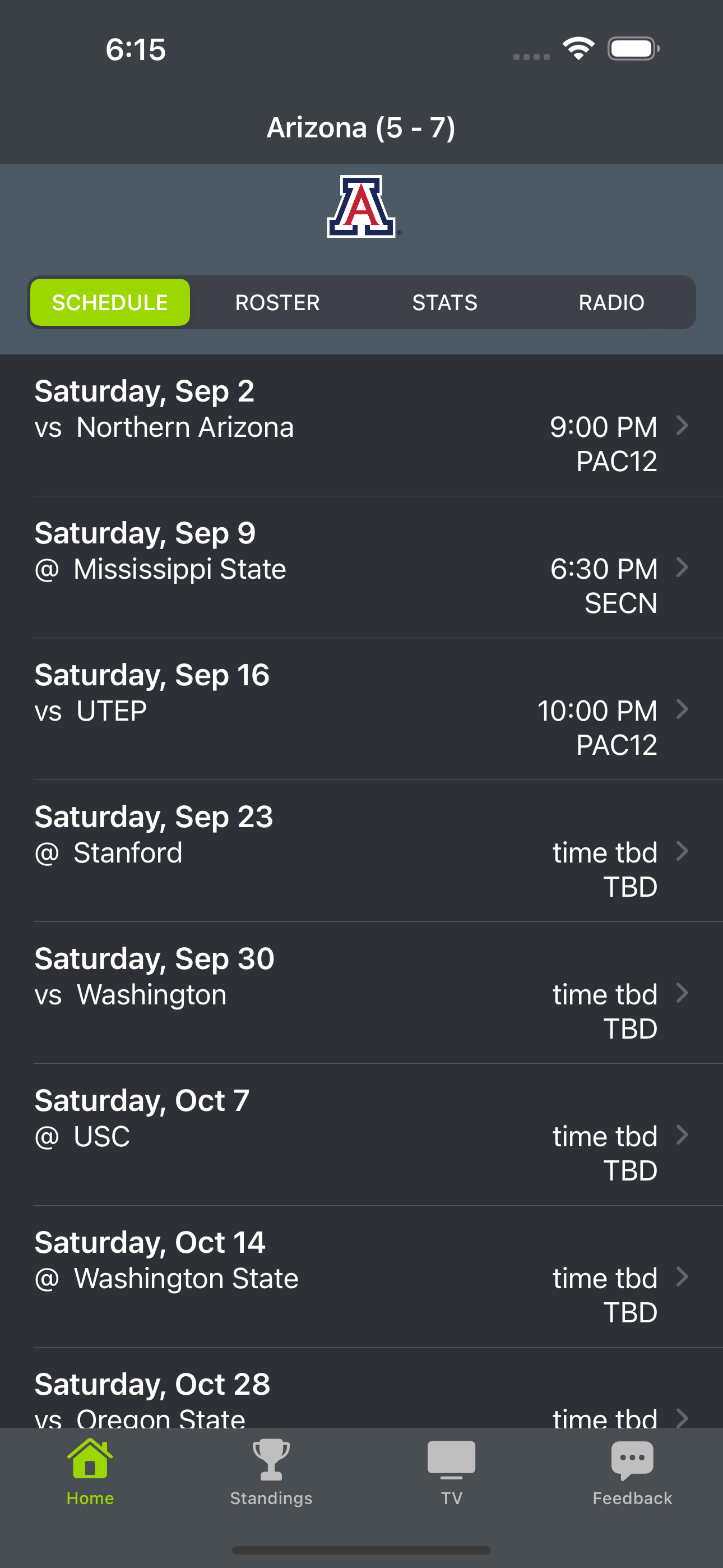 Arizona Football Schedules