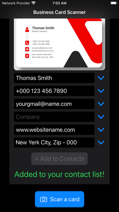 Business Card to Contacts Screenshot