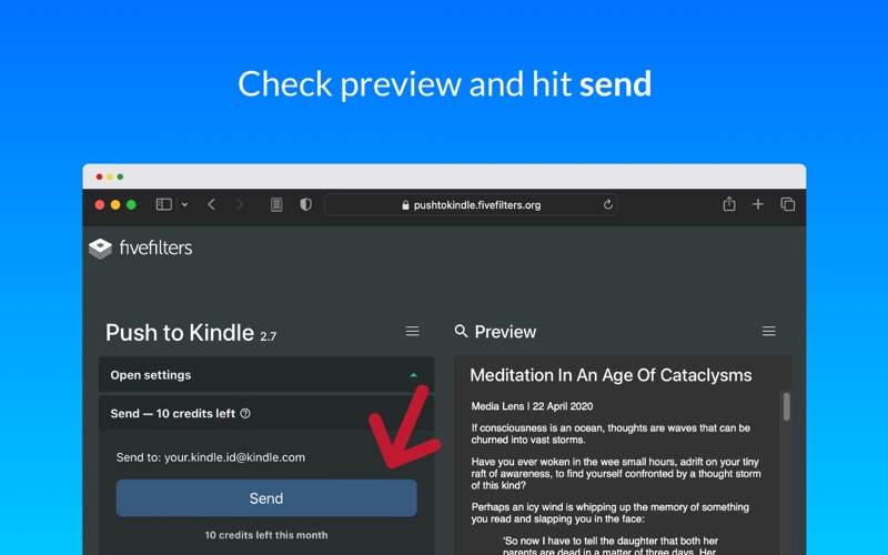 How to cancel & delete push to kindle for safari 2