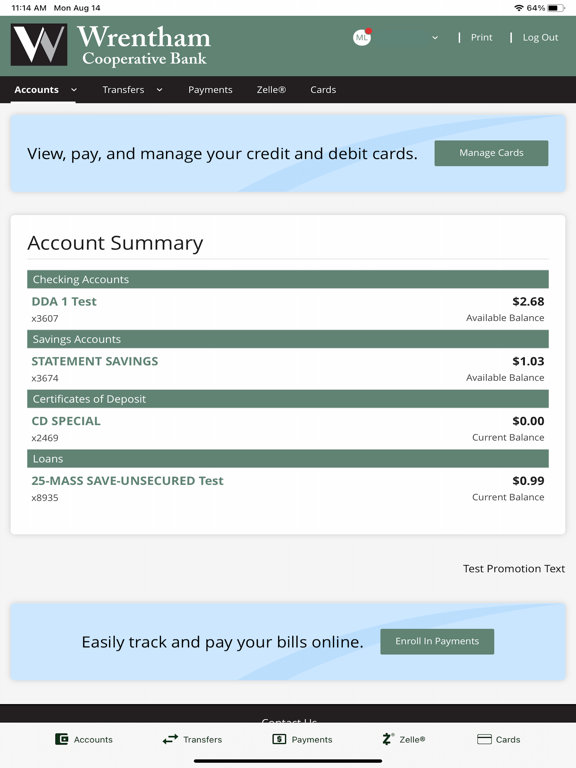 Wrentham Co-op Mobile Banking iPad screenshot 3 - Finance app