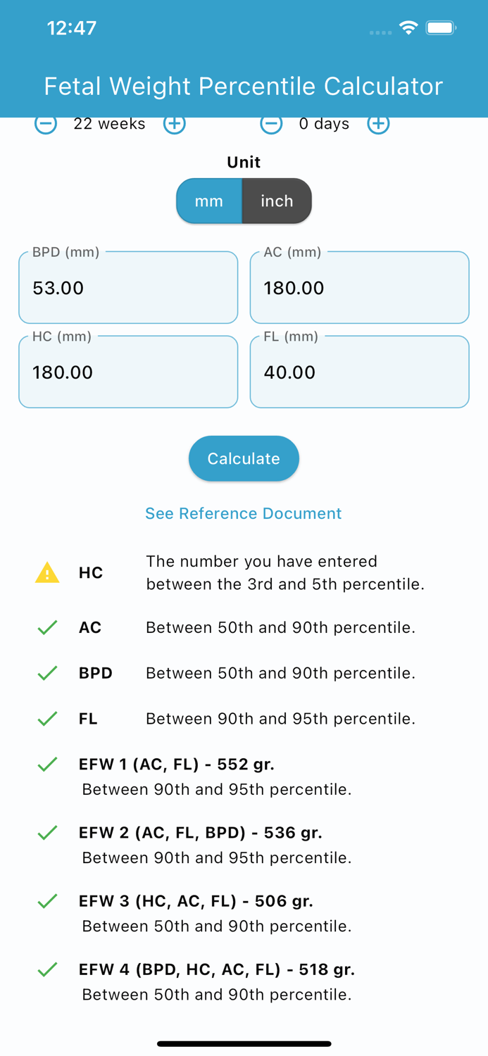 Fetal Percentile Calculator