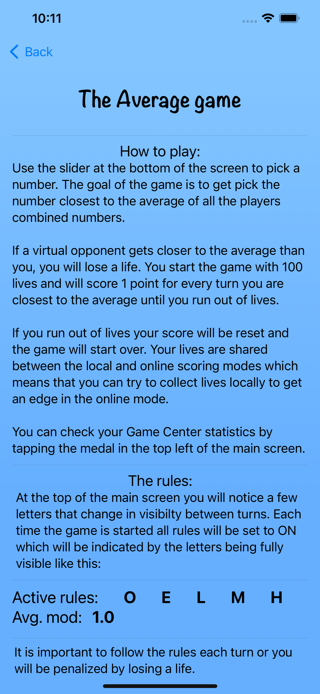 The Average game