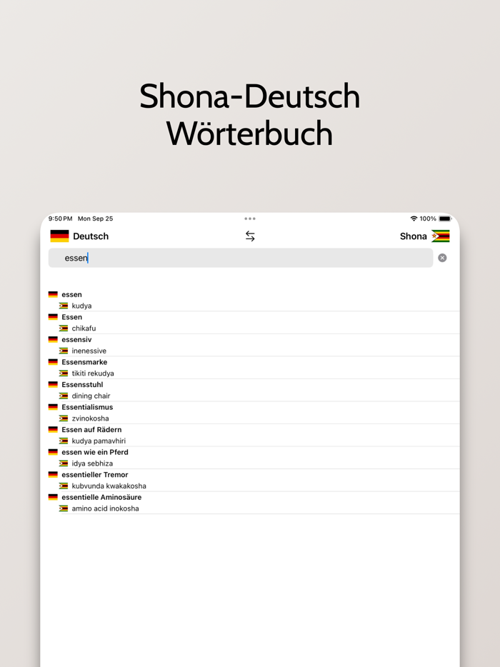 Shona-Deutsch Wörterbuch