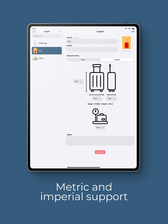 Screenshot #5 pour Luggie: Luggage size tracker