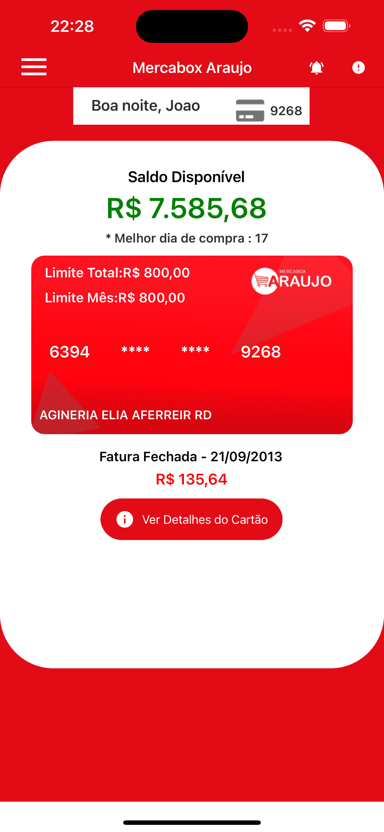 Cartão Mercabox Araújo