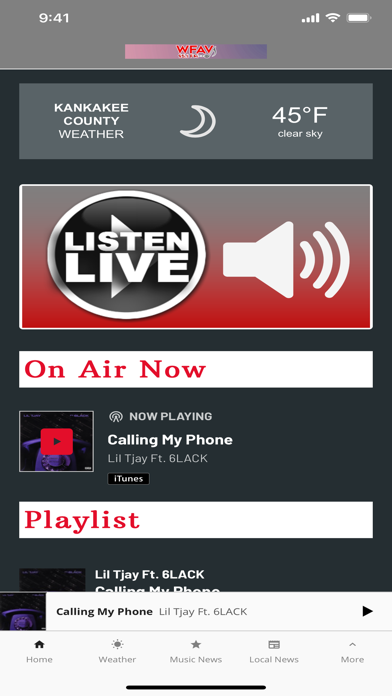 WFAV 95.1 Screenshot