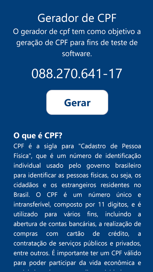 #2. Gerador de CPF aleatório (iOS) Podle: Cleto May