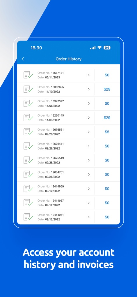 My Tello - This feature allows users to review their detailed "Order History" list, providing a clear record of transaction dates and amounts for financial transparency.