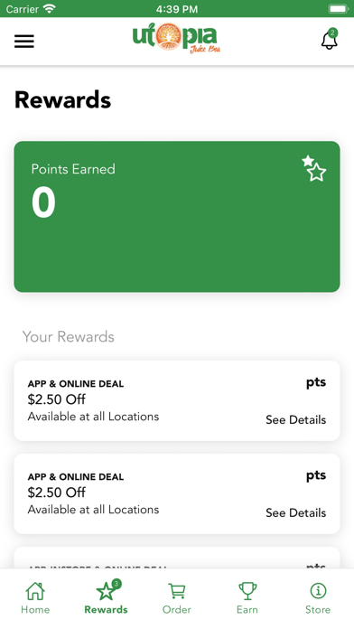 Utopia Juice Bar Rewards Screenshot