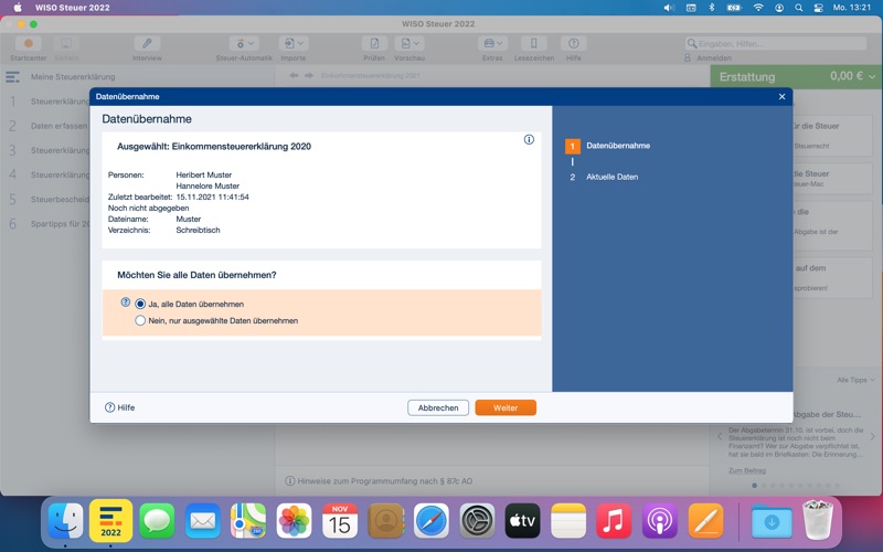 WISO Steuer 2022 Screenshot