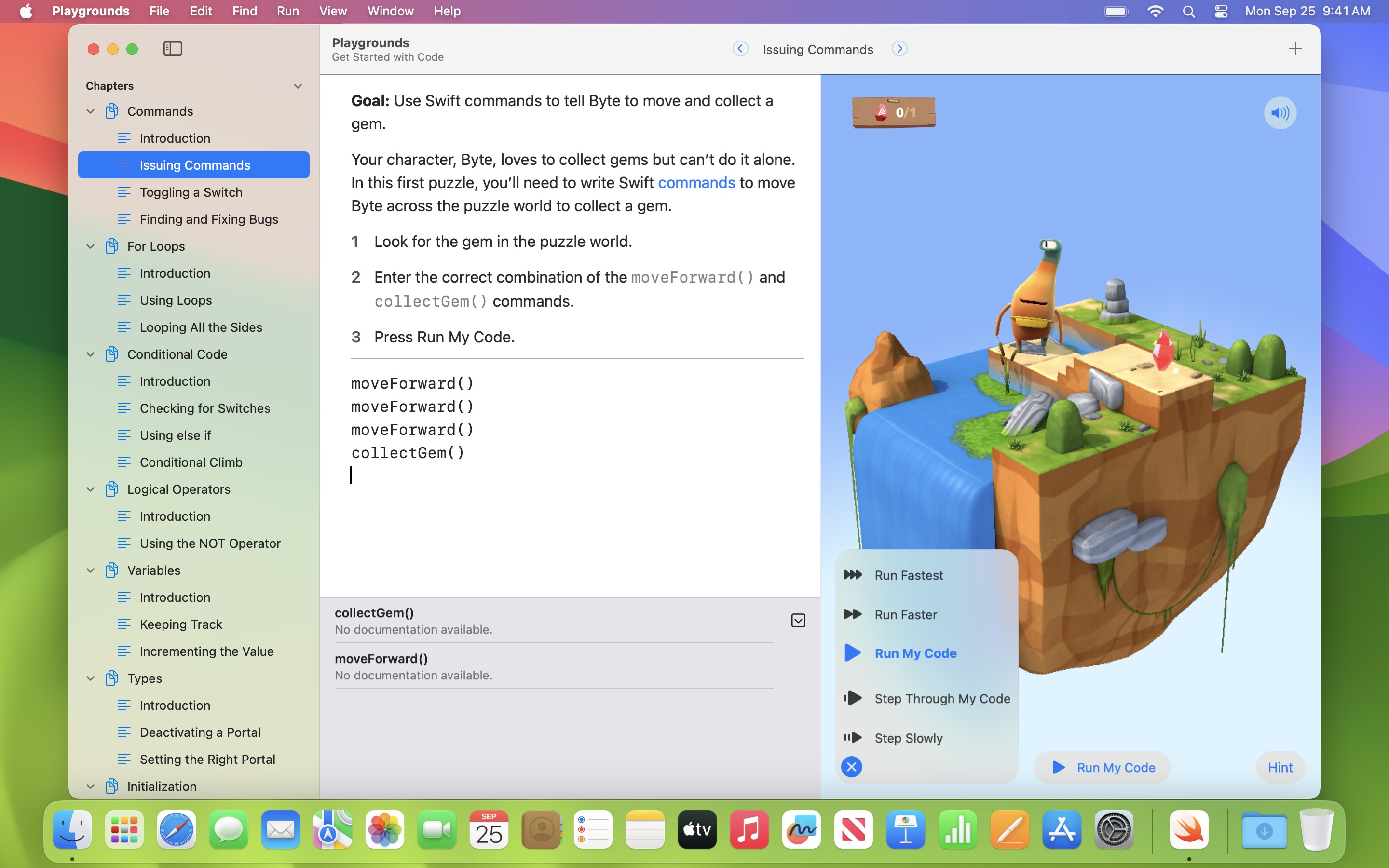 Screenshot do app Swift Playgrounds