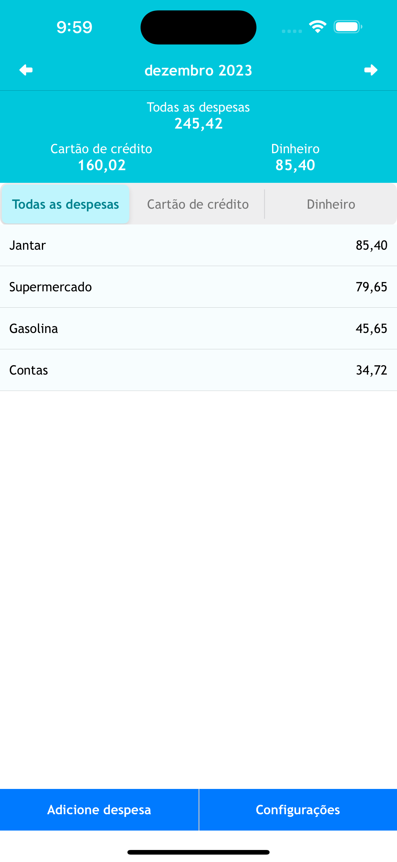 Acompanhamento de despesas