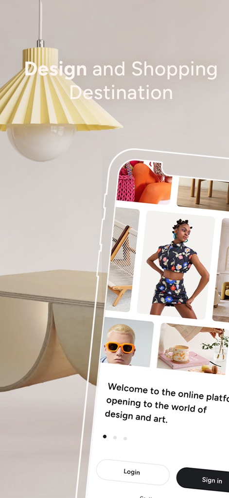 Hipicon - Better by Design - See how the app presents a diverse 'Design and Shopping Destination' through a visually rich grid of products spanning fashion and home decor.