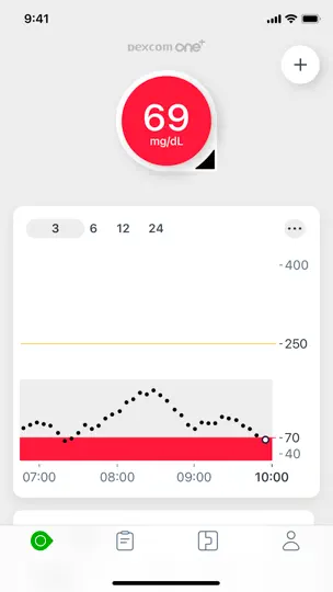 Capture d'écran de Dexcom ONE+ sur iPhone 5