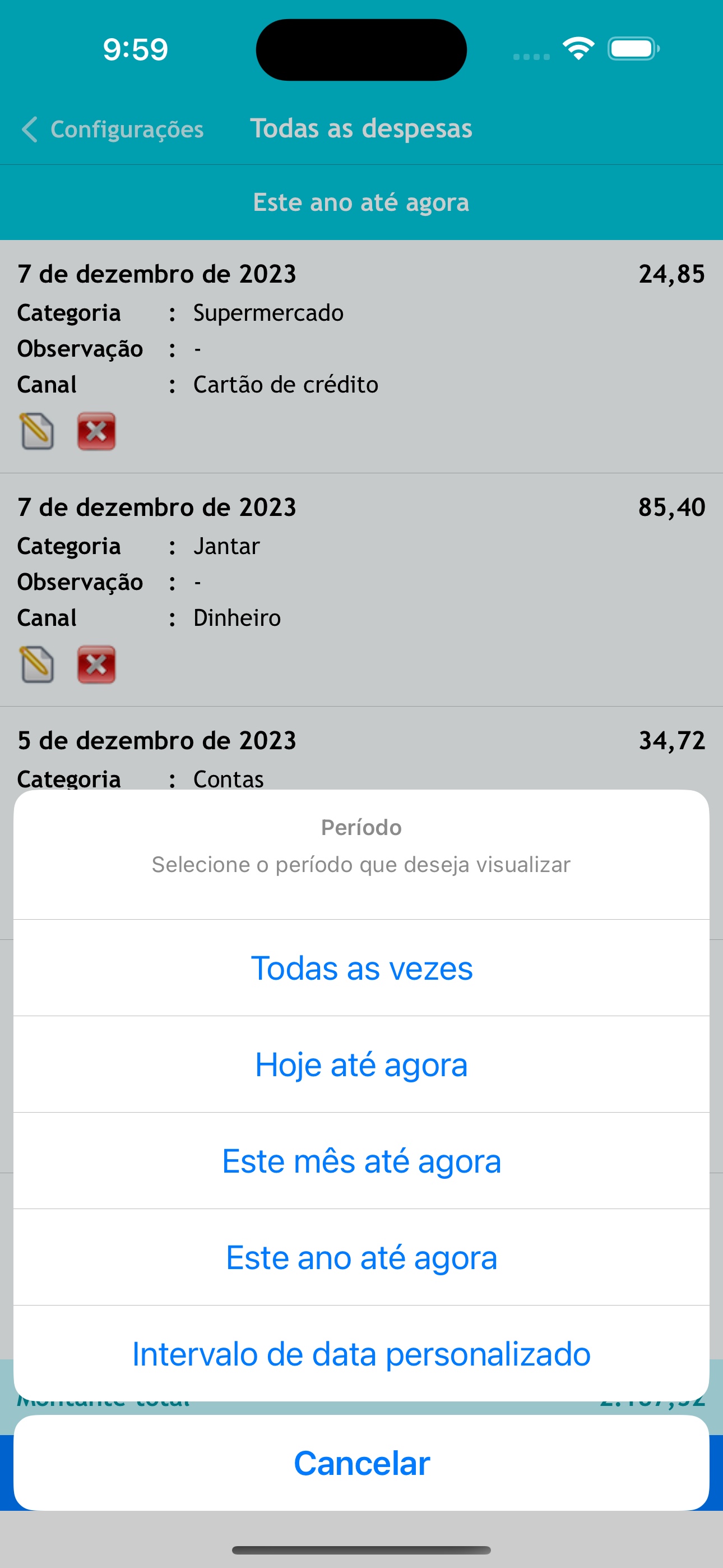 Acompanhamento de despesas