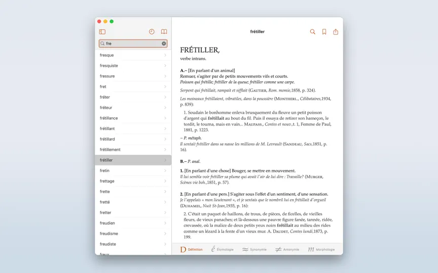 Capture d'écran de Dictionnaire Français TLFi sur iPhone 1