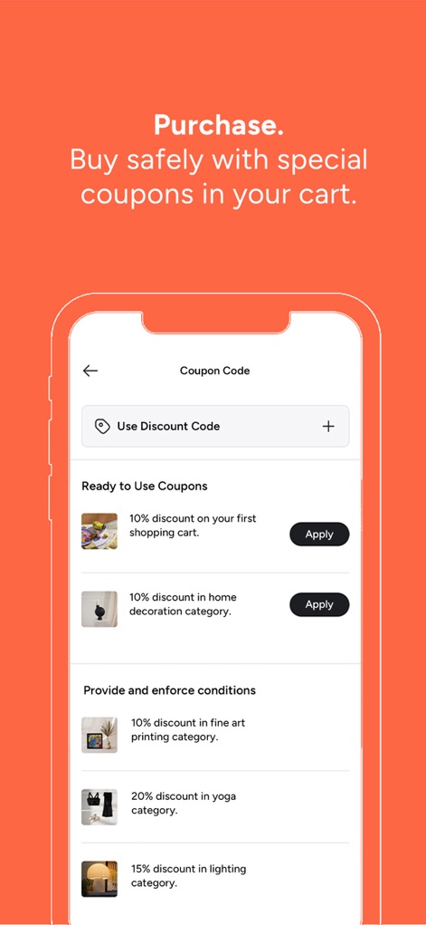 Hipicon - Better by Design - The app simplifies purchasing with its 'Coupon Code' section, where users can apply various 'Ready to Use Coupons' for immediate savings.