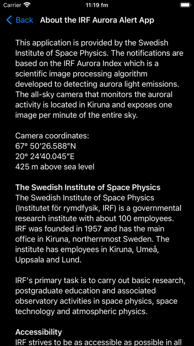 IRF Aurora Alert Screenshot