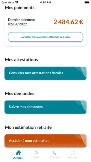 Capture d'écran de Mon Compte Retraite sur iPhone 5