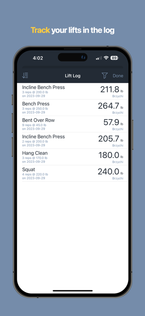 My 1 Rep Max Screenshot