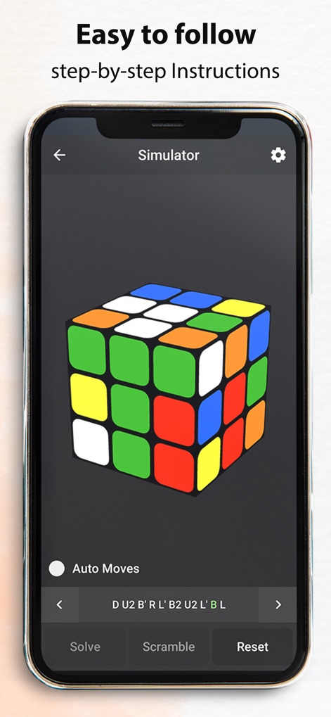 Cube Solver - Solve any Cube - This view demonstrates the app's capability to provide clear step-by-step instructions and automatically execute moves for a seamless learning experience.