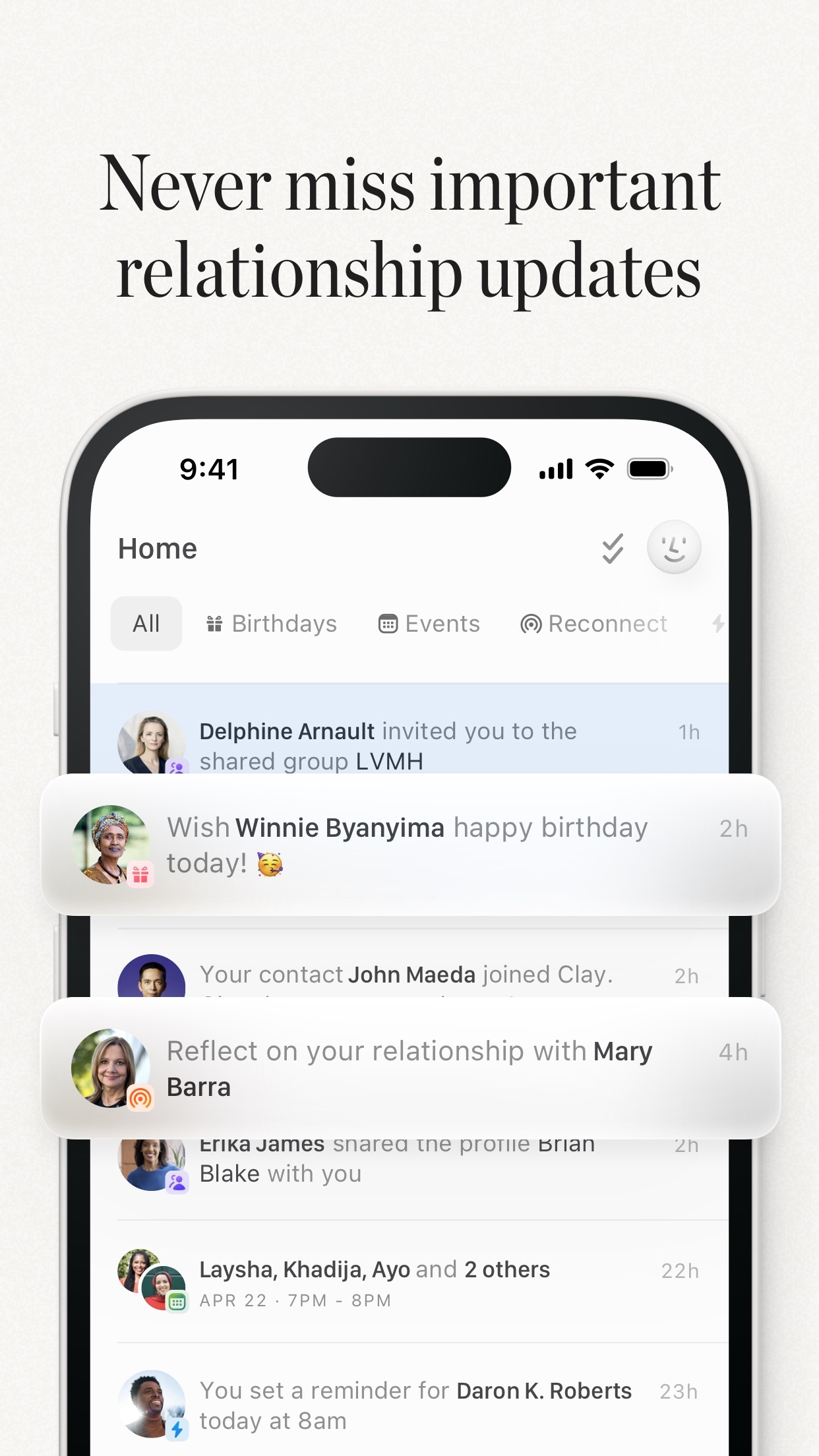 Screenshot do app Clay: Contacts + CRM