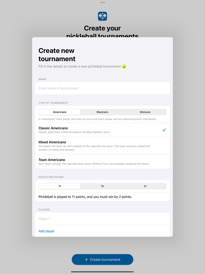 Pickleball Tournaments Creator