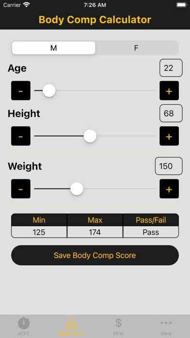 Army Fitness Calculator Screenshot