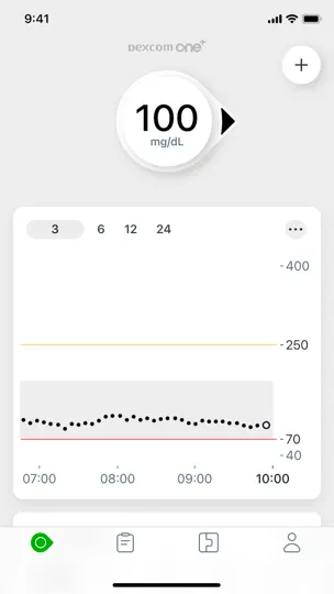 Capture d'écran de Dexcom ONE+ sur iPhone 1