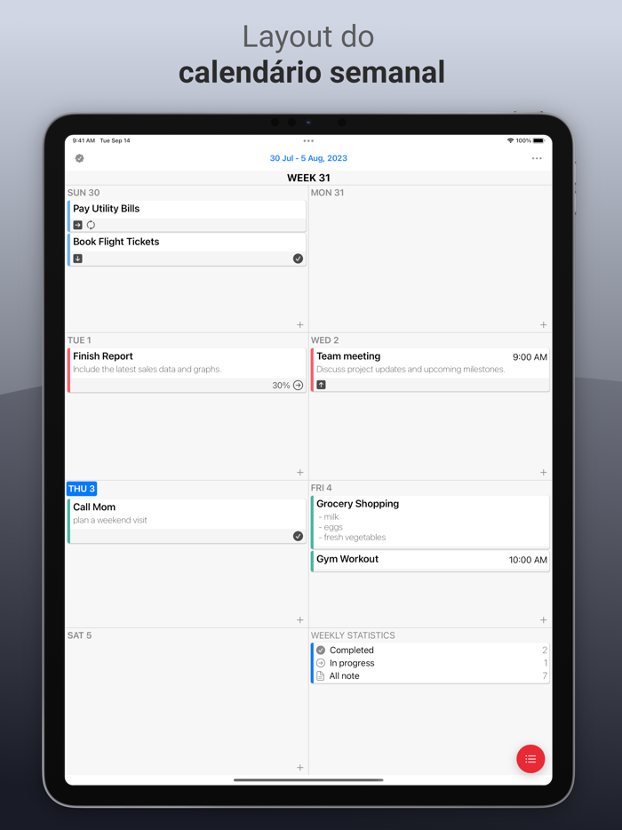 Calendário Semanal Tarefas