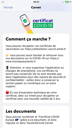 Capture d'écran de TousAntiCovid sur iPhone 2