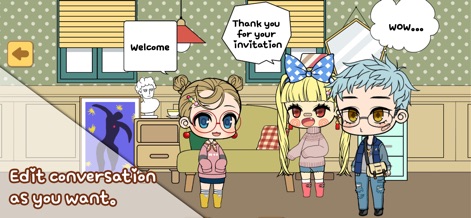 Character Maker - Die App unterstützt kreatives Storytelling, indem sie Nutzern erlaubt, mehrere Charaktere zu arrangieren und ihnen durch anpassbare Sprechblasen individuelle Dialoge zu verleihen.