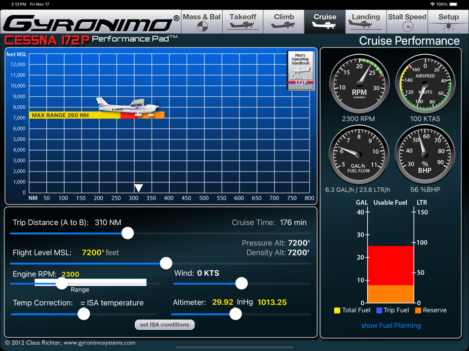 #5. C172P Performance Pad (iOS) 由: Gyronimo, LLC