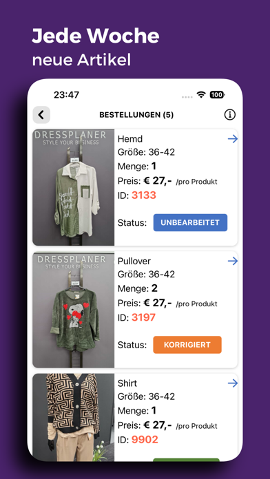 Dressplaner Kunden Screenshot