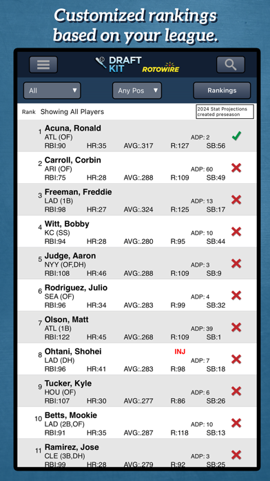 Fantasy Baseball Draft Kit '24 Screenshot