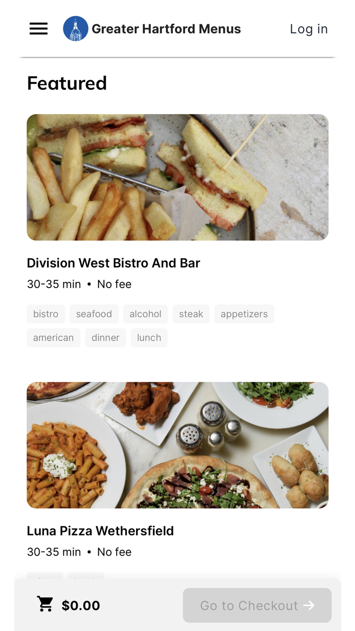 Greater Hartford Menus