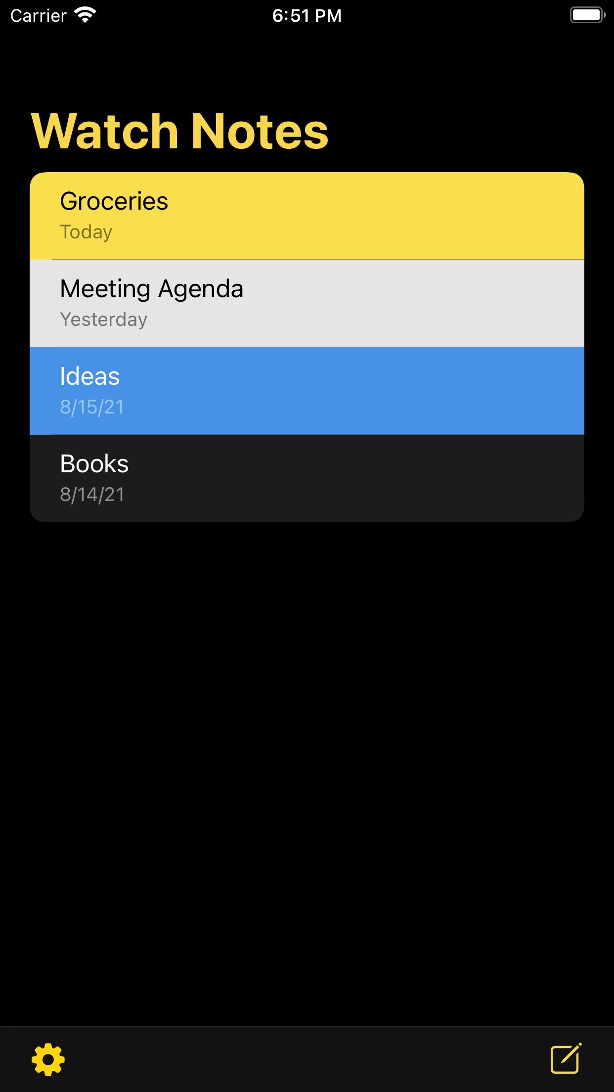 Screenshot do app Notes for Apple Watch