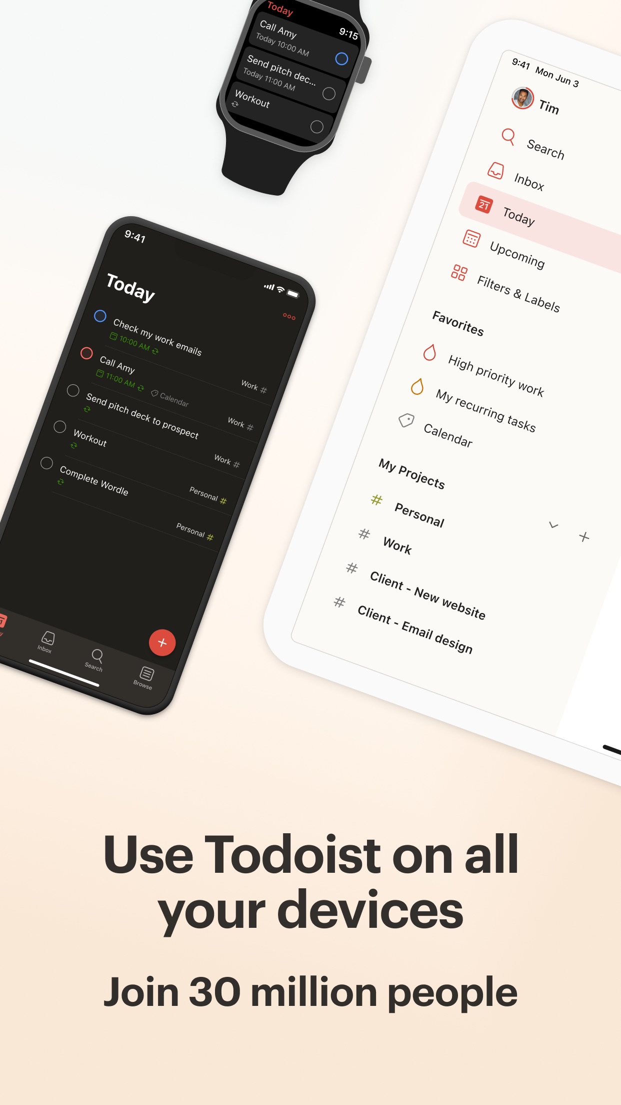 Screenshot do app Todoist: planner e to-do list