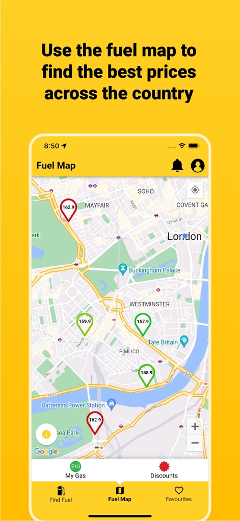 Gaspy - The app's interactive fuel map allows users to visually navigate and pinpoint optimal prices across various locations, clearly displaying individual station prices with distinct markers.
