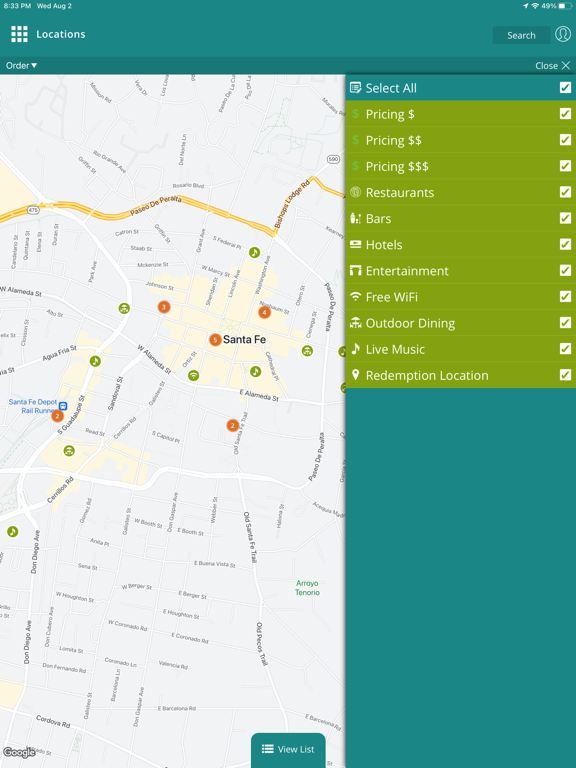 Santa Fe Margarita Trail iPad screenshot 7 - Food & Drink app