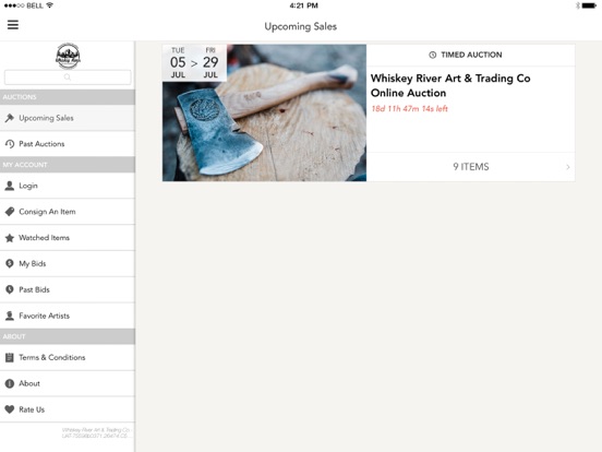 Whiskey River Auction House iPad screenshot 1 - Shopping app