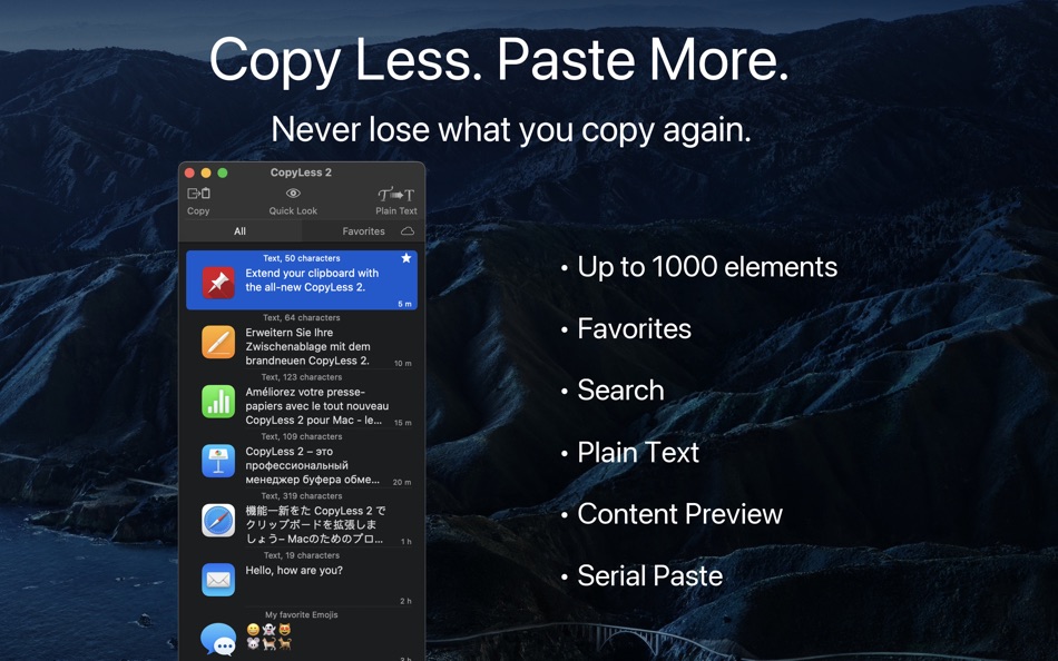 #1. CopyLess 2 - Clipboard Manager (macOS) 由: Maksim Bauer