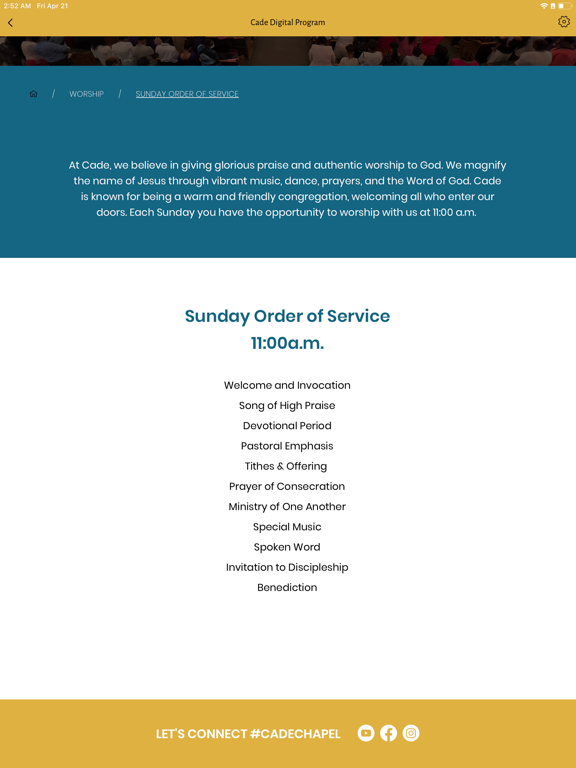 Cade Chapel iPad screenshot 2 - Lifestyle app