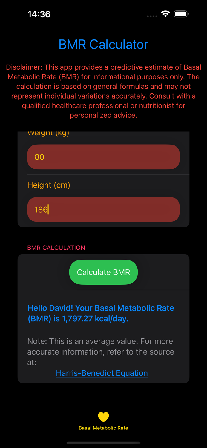 Basal Metabolic Rate App
