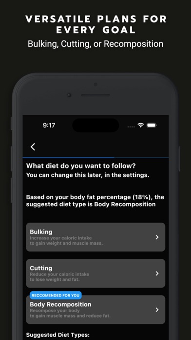 Gaintrain Bulking Meal Planner Screenshot