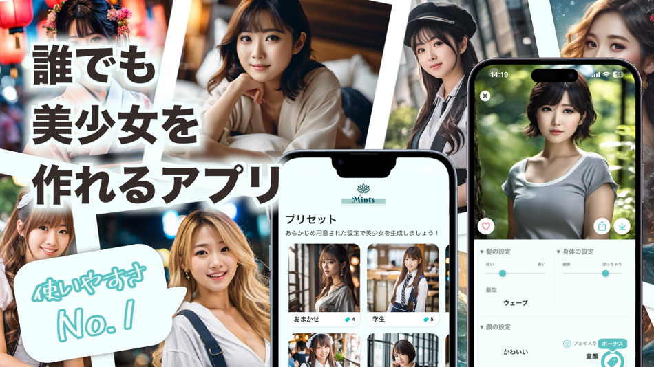 美少女生成AI -Mints- (iOS) Podle: yasuhiro kojima 美少女生成AI -Mints- (iOS) Podle: yasuhiro kojima