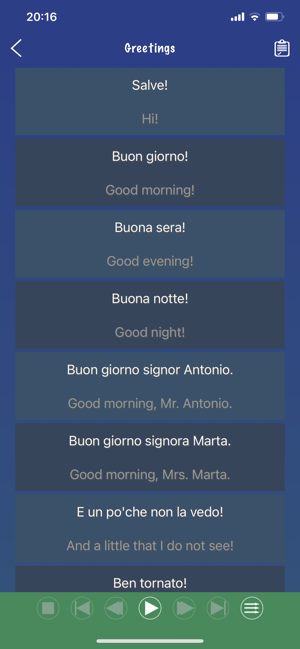 Italian Phrase Book Learn Screenshot