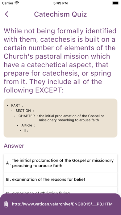 Catechism Quiz Screenshot