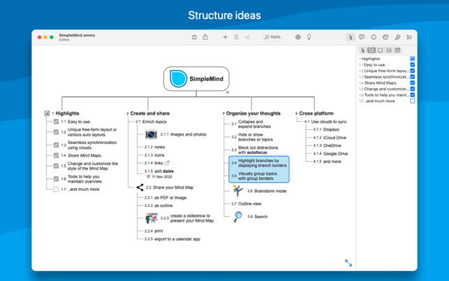 ‎SimpleMind - Captură de ecran Mind Mapping